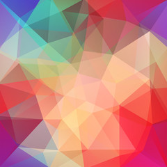 Fototapeta premium Abstract mosaic background. Triangle geometric background. Design elements. Vector illustration. Red, beige, orange, green, purple colors.