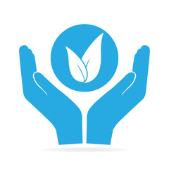 Leaf in hand for cultivation icon