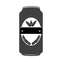 silhouette canned drink with label leaves inside vector illustration