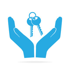 Key lock in hand icon, protect, care concept