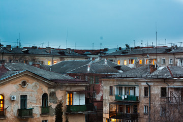 Fototapeta premium View on the street with old houses in the evening HDR