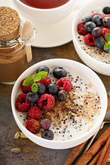 Quinoa porridge with raspberry and blueberry