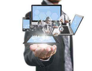 Technology in  hands of businessmen