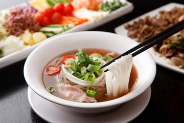 Fresh beef and onion, light and delicious beef rice noodle made of ingredients