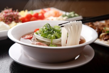 Fresh beef and onion, light and delicious beef rice noodle made of ingredients