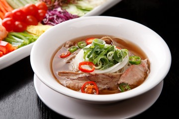 Fresh beef and onion, light and delicious beef rice noodle made of ingredients