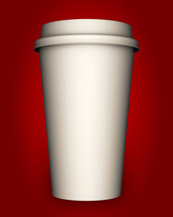 Paper coffee cup on red background