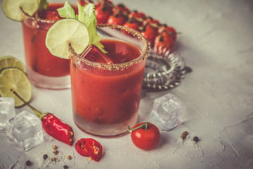 Bloody mary cocktail and ingredients