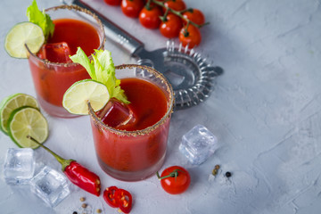 Bloody mary cocktail and ingredients