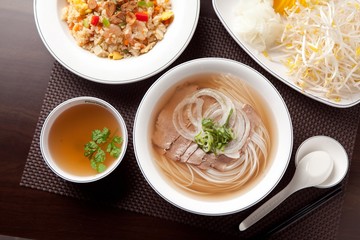 Fresh beef and onion, light and delicious beef rice noodle made of ingredients