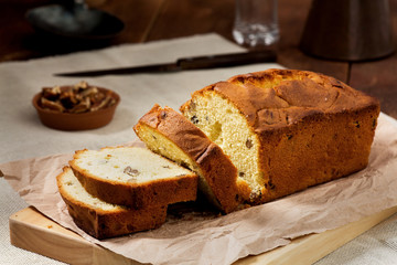 Homemade Pound cake on a wooden table