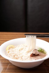 Fresh beef and onion, light and delicious beef rice noodle made of ingredients