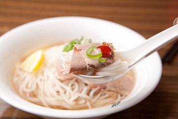 Fresh beef and onion, light and delicious beef rice noodle made of ingredients