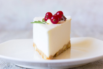 Vanilla cheesecake on a white plate