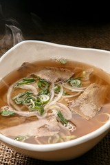Fresh beef and onion, light and delicious beef rice noodle made of ingredients