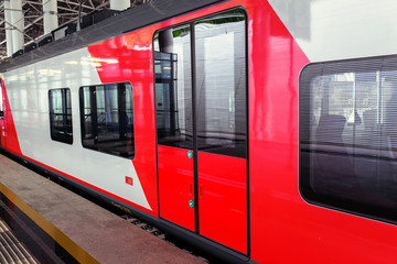 Modern red train doors
