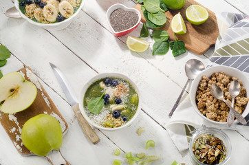 Fresh healthy smoothies with fresh fruits and vegetables for hea