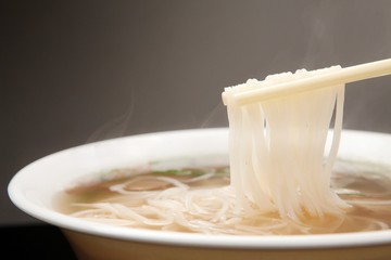 Fresh beef and onion, light and delicious beef rice noodle made of ingredients - obrazy, fototapety, plakaty