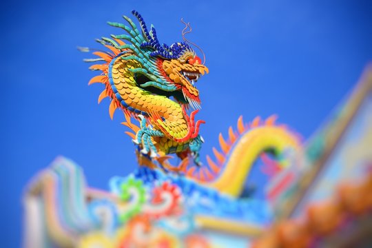 the chinese dragon in the chinese temple in thailand
