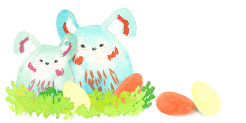 Obraz na płótnie Canvas Easter bunnies with eggs