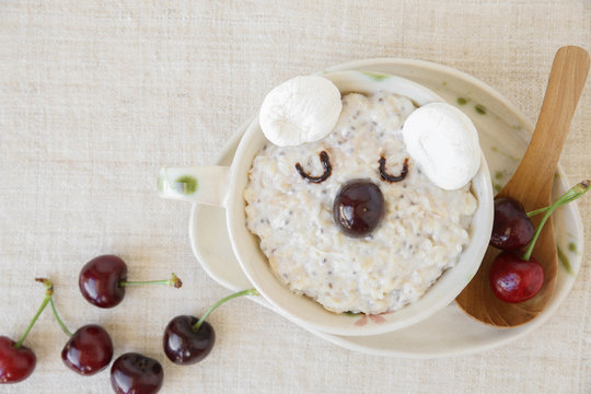 Koala Bear Oatmeal Porridge Breakfast, Fun Food Art For Kids