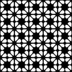 Seamless black and white geometric background with floral elements, outdeco,  laser cutting