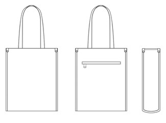 Tote bag fashion flat technical drawing template