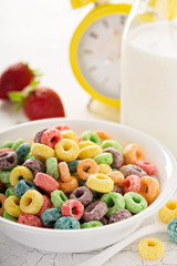 Fruit colorful sweet cereals in a bowl
