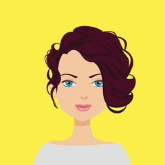 Girl with hair on a yellow background