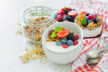 Breakfast with fresh fruits and berries