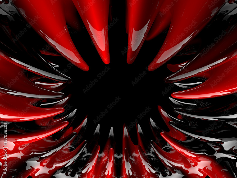 Poster abstract swirly atomic shape on black background. 3d rendering