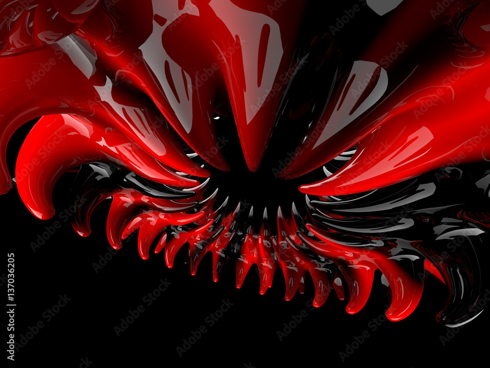 Poster abstract swirly atomic shape on black background. 3d rendering