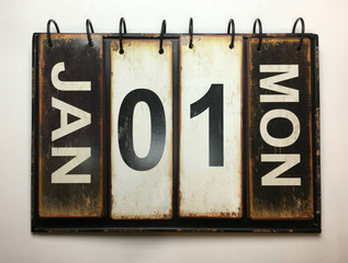 January 1 Monday on vintage calendar