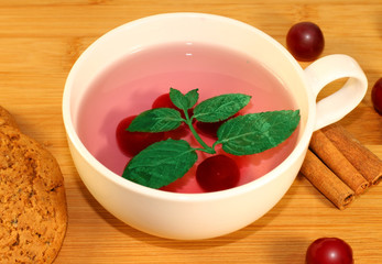Cherry tea with Mint, cookies and cinnamon