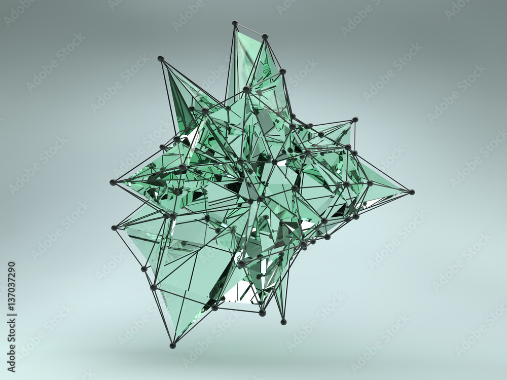 Aufkleber 3d render of abstract geometric shape from triangular faces