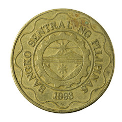 5 philippine peso coin (1998) reverse isolated on white background
