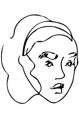 vector sketch of the face of a beautiful young girl