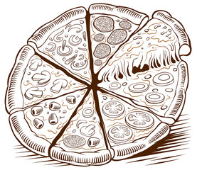 hand drawing pizza parts