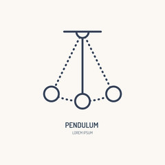 Simple pendulum vector line icon. Physics sign. Perpetuum mobile logo.