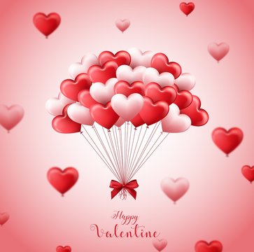 Valentine's day background with  bunch of pink and red heart balloons