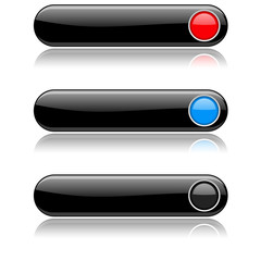 Black buttons with colored circles. Menu interface elements