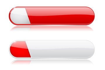 Red and white menu buttons. Shiny oval web interface 3d icons