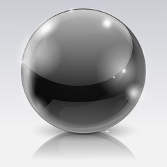 Black glass ball. 3d shiny sphere