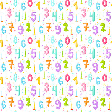 Celebratory seamless pattern with confetti and candles.