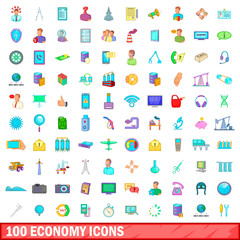 100 economy icons set, cartoon style