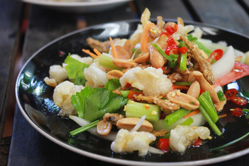 Crispy Fish Maw in Spicy Salad. the food in thailand