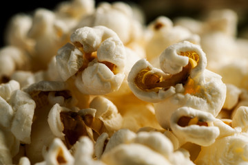 Popcorn closeup macro shot, selective focusing.