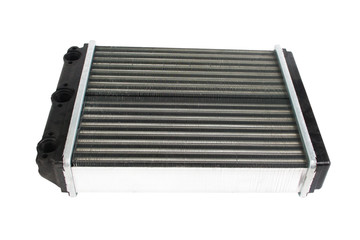 Engine cooling radiator isolated on white background. Auto spare parts for passenger car.