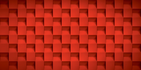 Volume realistic vector texture, cubes, red geometric pattern, design wallpaper