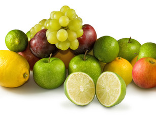 different fruits on a white background